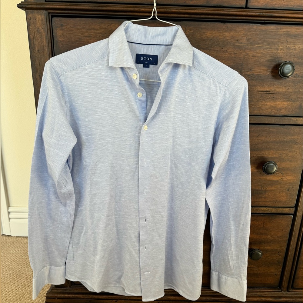 Men’s Eton Slim Fit Dress Shirt in Lightweight Blue Size L